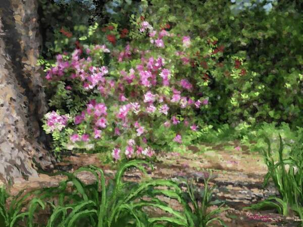 Landscape Art Print featuring the digital art Pink Azaleas by Marilyn Cullingford