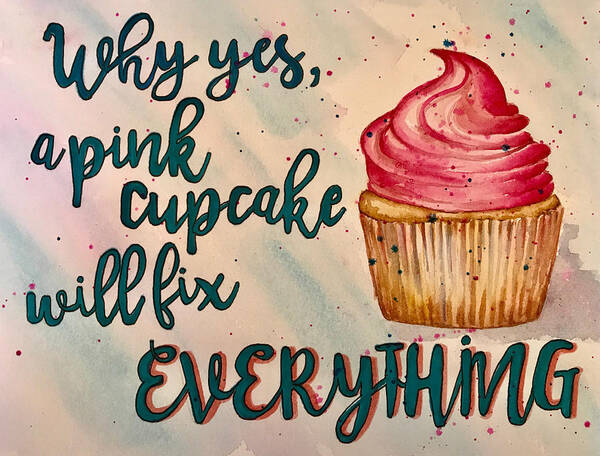 Cupcake Art Print featuring the painting Pink Cupcake by Diane Fujimoto