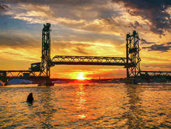 Piscataqua River Sunset Art Print featuring the digital art Piscataqua River Sunset by Deb Bryce