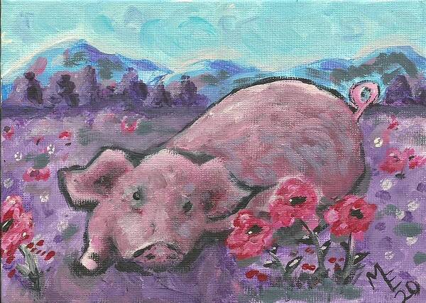 Pig Painting Art Print featuring the painting Playful Pig by Monica Resinger