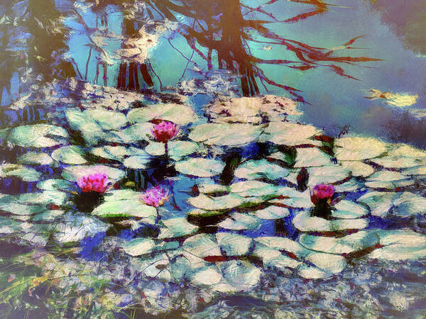 Pond Art Print featuring the mixed media Pond Lilies at the End of Summer by Christopher Reed