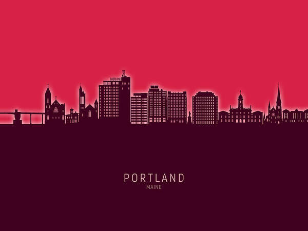 Portland Art Print featuring the digital art Portland Maine Skyline #77 by Michael Tompsett