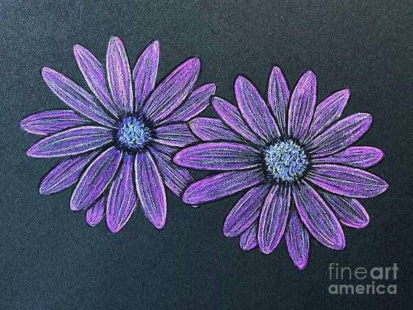  Art Print featuring the digital art Practice Colored Pencil Daisies by Donna Mibus