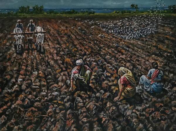  Art Print featuring the painting Preparing the land for sugarcane plantation by Raouf Oderuth