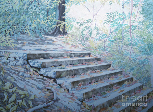  Prospect Park Stairway Pencil 1982 Brooklyn Ny Art Print featuring the drawing Prospect Park Stairway Pencil 1982 by William Hart McNichols