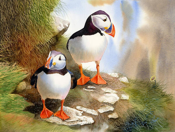 Puffins Art Print featuring the painting Puffins by Espero Art