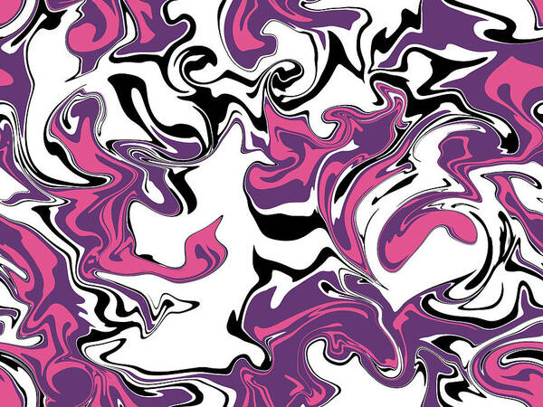 Purple Art Print featuring the digital art Purple and white fluid art, abstract pink and white by Nadia CHEVREL