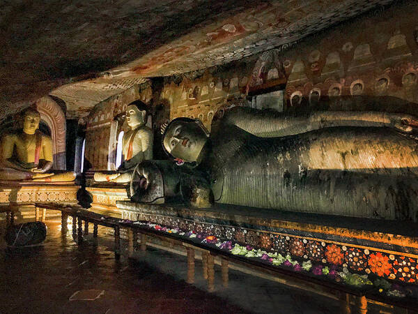 Dambulla Art Print featuring the photograph Reclining Buddha in the Dambulla Cave Temple by Christine Ley