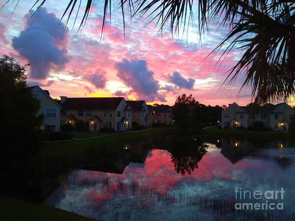 Sunrise Art Print featuring the photograph Red Sunrise Reflection Fort Myers FL by Claudia Zahnd-Prezioso