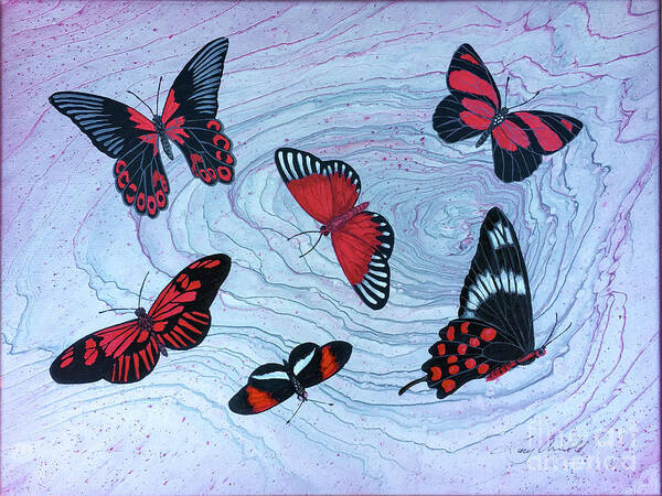 Butterflies Art Print featuring the painting Red Wings by Lucy Arnold