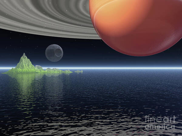Saturn Art Print featuring the digital art Reflections of Saturn by Phil Perkins