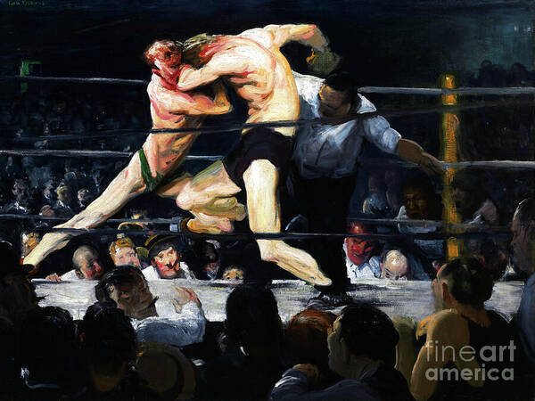 Wingsdomain Art Print featuring the painting Remastered George Stags At Sharkey's by George Wesley Bellows 20170408 by George Wesley Bellows