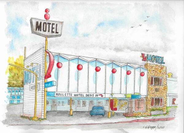 Roulette Motel Art Print featuring the painting Roulette Motel Drive In, Reno, Nevada by Carlos G Groppa