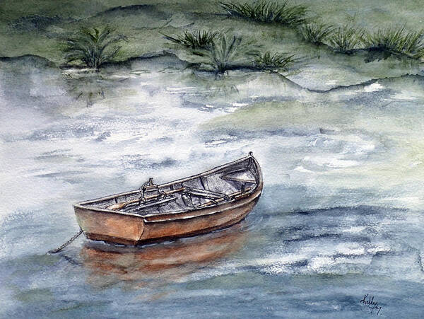 Boat Art Print featuring the painting Rowboat's Reflection by Kelly Mills