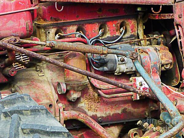 Tractor Art Print featuring the digital art Rusted Tractor Engine by Dee Flouton