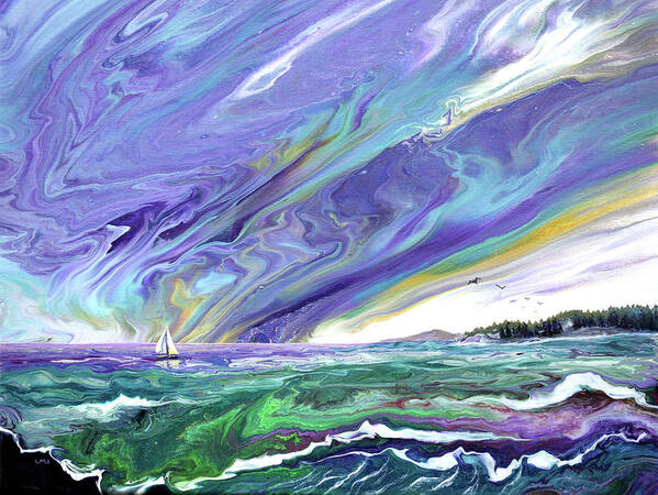 Oregon Art Print featuring the painting Sailing into the Amethyst Sea by Laura Iverson