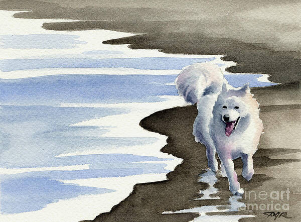 Samoyed Art Print featuring the painting Samoyed at the Beach by David Rogers