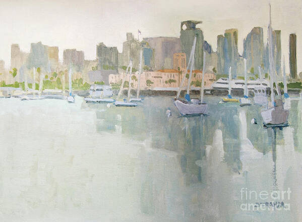 San Diego Art Print featuring the painting San Diego bay, Harbor Drive by Paul Strahm