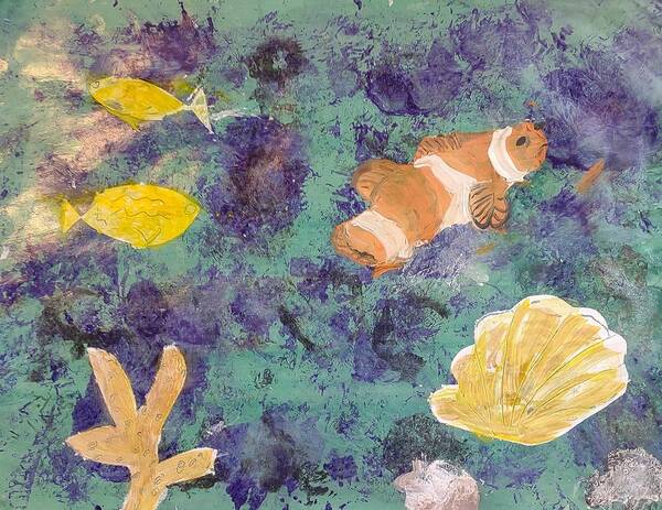 Fish Art Print featuring the mixed media Sea Moment by Suzanne Berthier