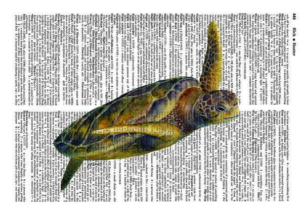 Underwater Art Print featuring the painting Sea Turtle 2 on Dictioinary by Hailey E Herrera
