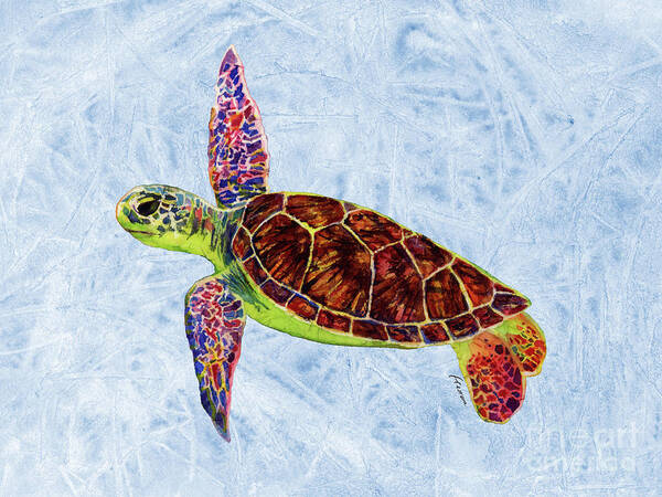 Turtle Art Print featuring the painting Sea Turtle on Blue by Hailey E Herrera