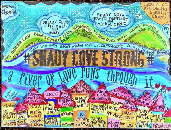 Community Art Print featuring the mixed media Shady Cove Strong by Kathy Lynn Donner