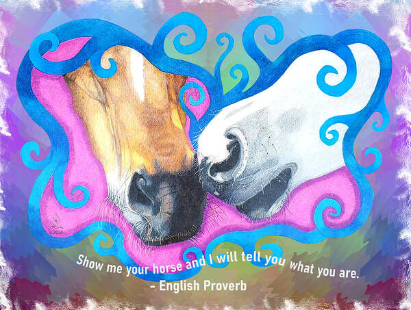 Horse Muzzles Art Print featuring the drawing Sharing Breath with Quote by Equus Artisan