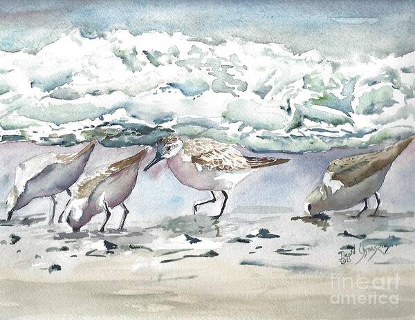 Sand Pipers Ocean Birds Surf Art Print featuring the painting Shorebirds by David Ignaszewski