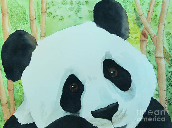 Watercolor Art Print featuring the painting Shy Panda by Jeanette French