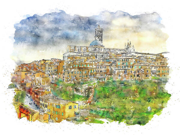 Siena Cityscape Art Print featuring the painting Siena, cityscape - 07 by AM FineArtPrints