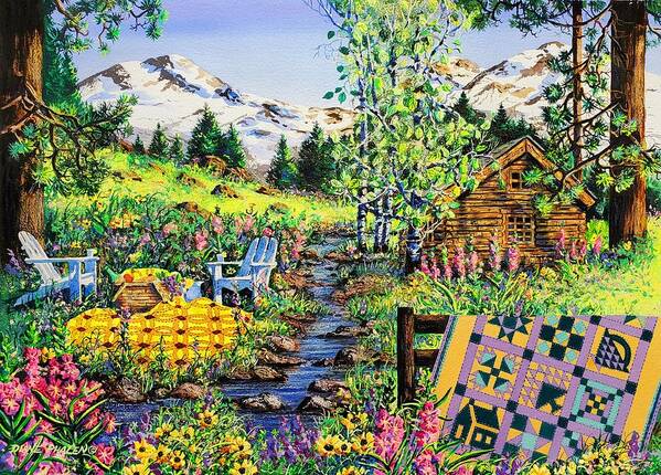 Log Cabin Art Print featuring the painting Sisters Sampler by Diane Phalen