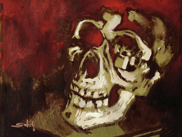 Skull Art Print featuring the painting Skull in Red Shade by Sv Bell