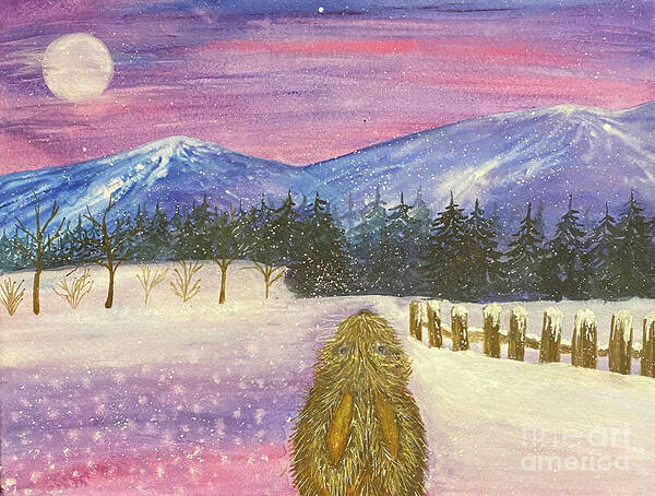 Snow Art Print featuring the painting Snow Bunny by Lisa Neuman