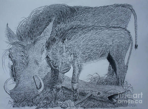 Warthog Art Print featuring the drawing Snuggle by David Joyner