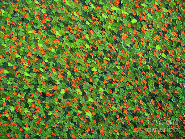 Abstract Art Print featuring the painting Soft Green with Cadmium Red by Dean Triolo