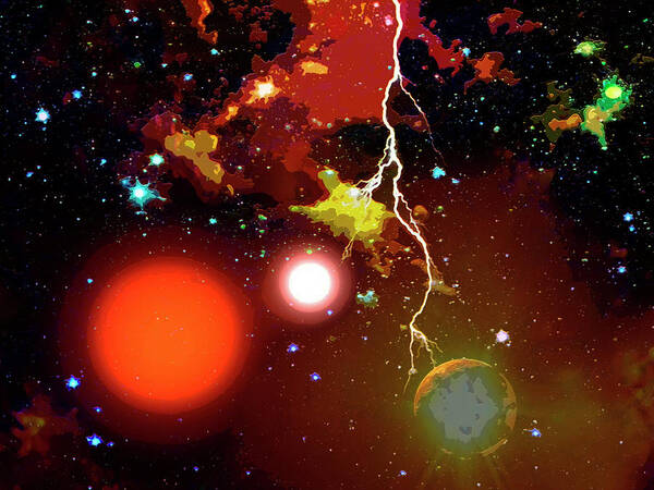 Space Art Print featuring the digital art Space Lightning by Don White Artdreamer