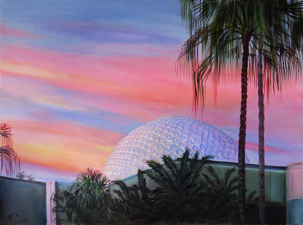 Spaceship Earth Art Print featuring the painting Spaceship Earth- Twilight by Jonathan Gladding