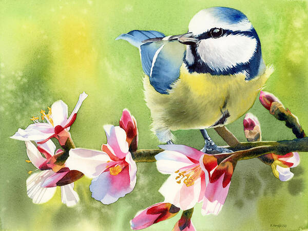 Blue Tit Art Print featuring the painting Spring Twittering by Espero Art
