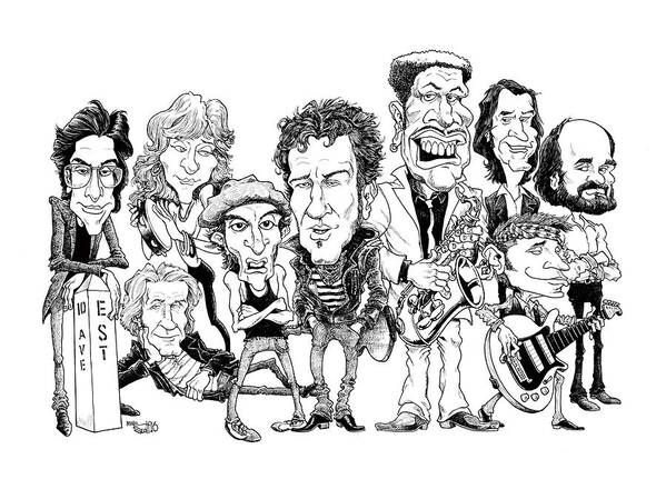 Caricature Art Print featuring the drawing Springsteen and the E Street Band by Mike Scott