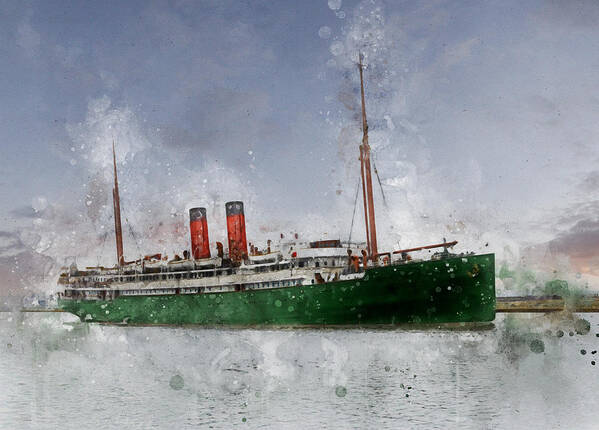 Steamer Art Print featuring the digital art S.S. Maheno by Geir Rosset