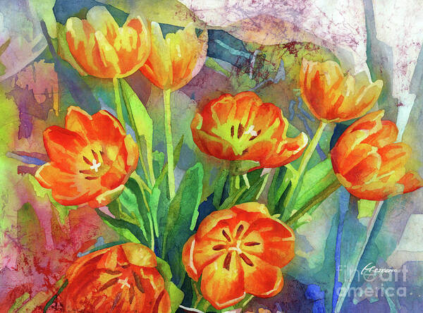 Tulip Art Print featuring the painting Still Life in Orange - Tulips by Hailey E Herrera