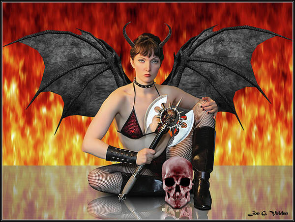 Succubus Art Print featuring the photograph Succubus With Ax and Skull by Jon Volden