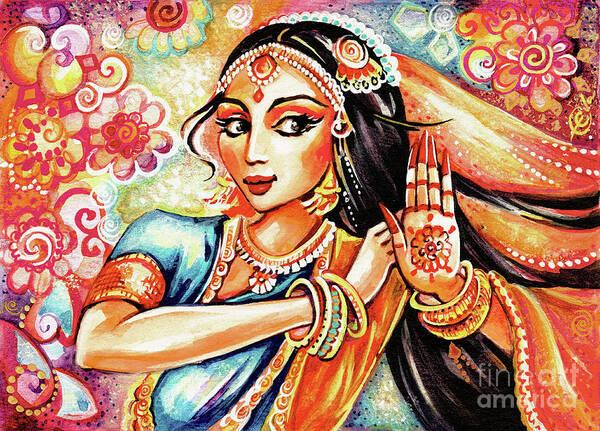 Indian Woman Art Print featuring the painting Sun Ray Dance by Eva Campbell