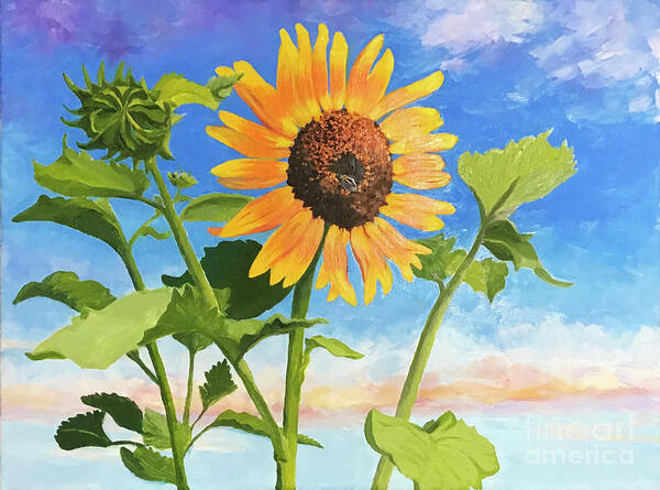 Sunflower Art Print featuring the painting Sunflower OBX by Anne Marie Brown