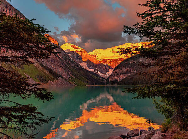 Canada Art Print featuring the photograph Sunrise at Canada's Lake Louise by Mitchell R Grosky