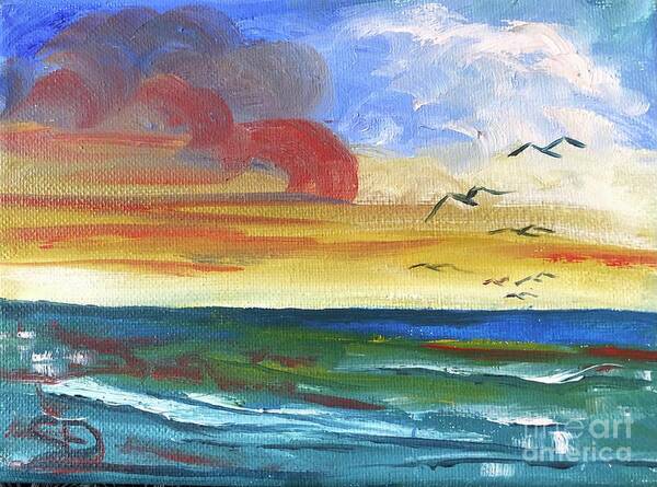 Seascape Art Print featuring the painting Sunrise Sunset by Catherine Ludwig Donleycott