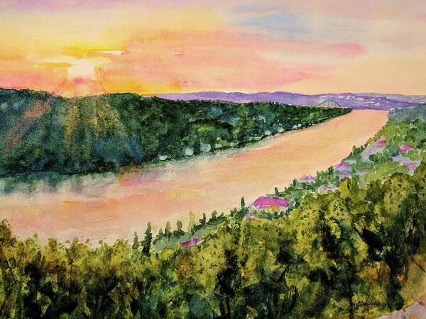 Texas Art Print featuring the painting Sunset on Mount Bonnell by Carlin Blahnik CarlinArtWatercolor