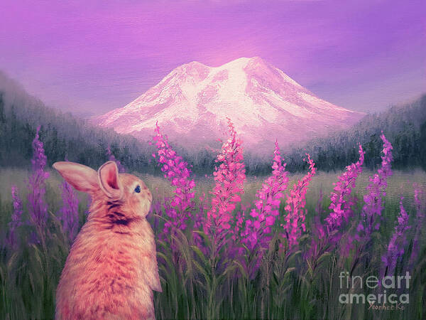 Mount Rainier Art Print featuring the painting Sunset on Mount Rainier by Yoonhee Ko