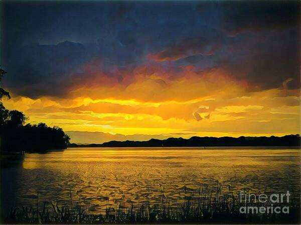 Sunset Art Print featuring the painting Sunset on the River by Marilyn Smith