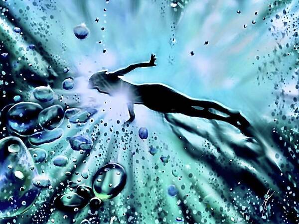 Sport Art Print featuring the digital art Swimmer and Bubbles by Darren Cannell